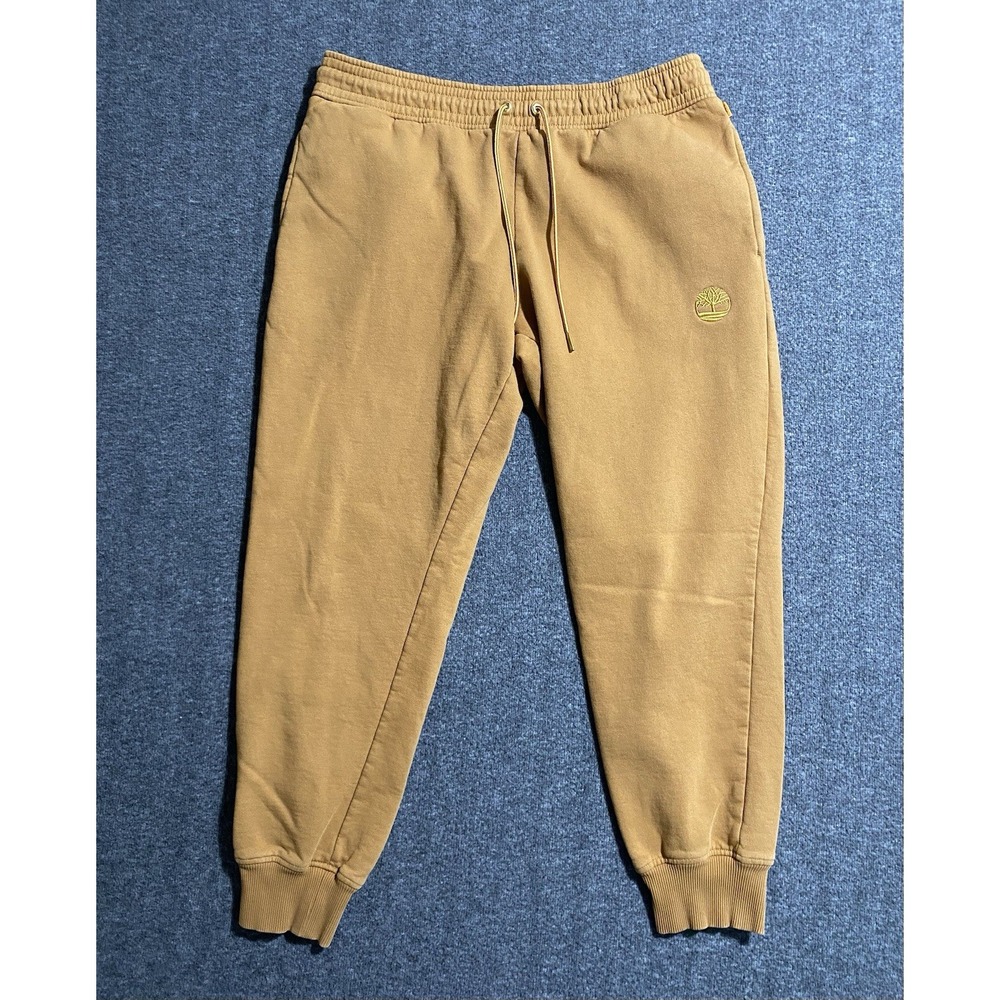 Timberland Men Pants Yellow Mustard Cotton Blend Drawstring Jogger Size L